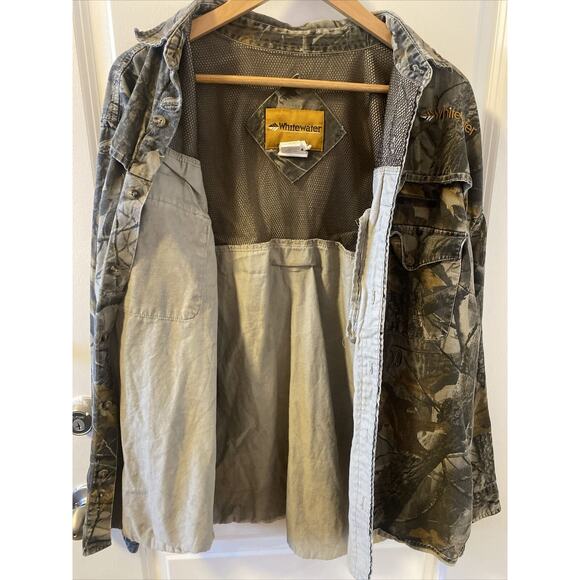 Vtg Whitewater Shirt RealTree Camo Hunting Outdoor Camp Cotton Jacket Men's XL - Picture 3 of 11
